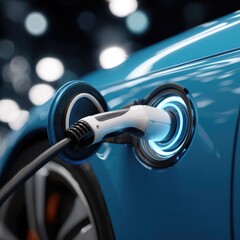 Blue EV charging a modern electric vehicle