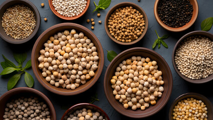 Fototapeta premium A vibrant market display of diverse dried beans and lentils, essential healthy ingredients for vegetarian cuisine