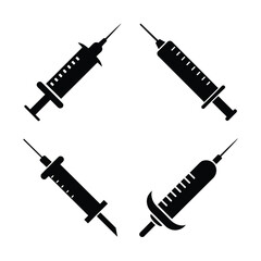 Syringe Silhouette Vector Set Black Icon Collection Isolated on White Background
