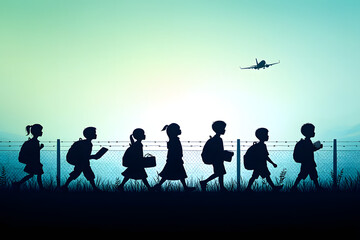 Fototapeta premium Abstract silhouettes of people playing music, dancing, and engaging in sports on the grass, illustrating the evolution of human activity