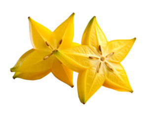 Star fruit halves on black background