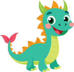 Obraz premium Green and Yellow Dragon Cartoon 