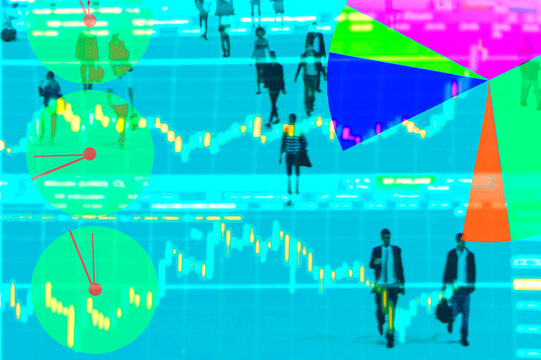 Abstract financial data visualization with charts and graphs