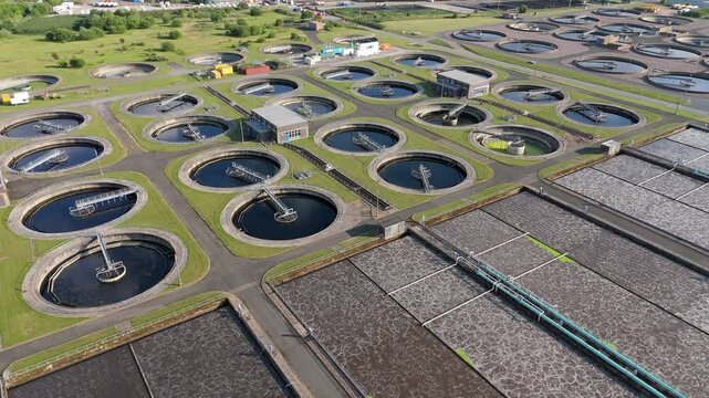 Overhead Drone Image of Minworth Water Purification Facility and Sludge Processing Units in Birmingham