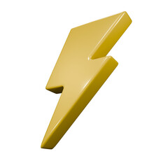 Perspective 3D Rendered Yellow Lightning Bolt Illustration Icon
