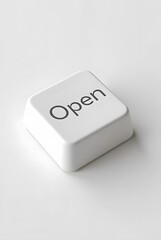 A single white button with the word Open, vertical composition. Clean design and minimalist aesthetic ideal for technology and interface concepts.