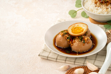 Korean Mayak Eggs in Soy Sauce with Garlic, Onion and Chili
