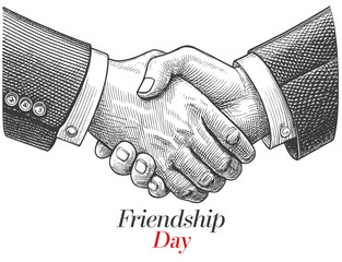 Strong Handshake of Friendship Black and White Sketch Illustration
