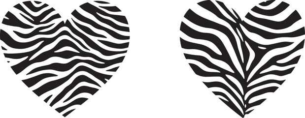 Fototapeta premium Two Zebra Striped Hearts in Black and White Silhouette