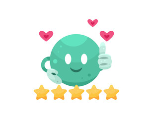 An illustration of a happy character giving a thumbs up. Happy because of satisfaction. Getting 5 stars. Experience and feedback. The concept of customer or client reviews and ratings. Flat style 