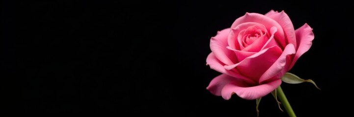 One pink rose against a pure black backdrop, showcasing its details , macro, flower, background