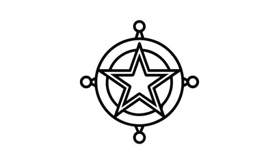 Stylized star compass rose with circular elements and four cardinal points