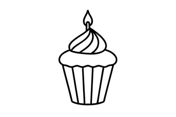 line art Birthday Cupcake silhouette vector illustration