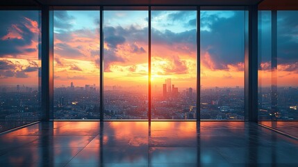Fototapeta premium Empty square floor with a city skyline background