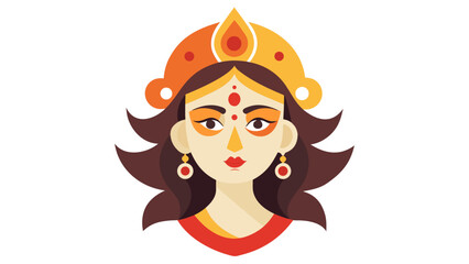 Stylized illustration of the hindu goddess durga with a crown and ornate makeup