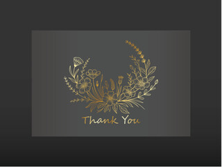 Obraz premium gold line hand drawn floral thank you card template design