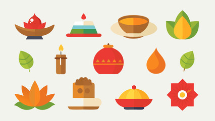 Collection of flat design indian cultural and religious icons