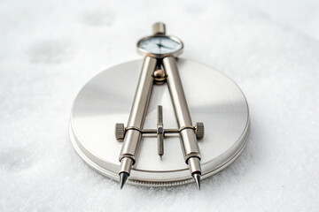 Matte Silver Closed Compass Tool on Metal Base image