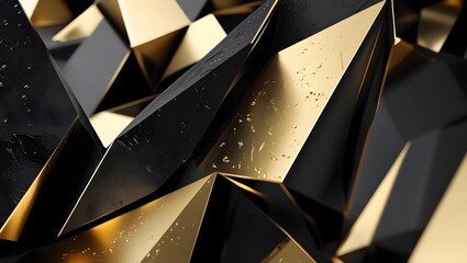 Abstract black and gold geometric background with faceted shapes and elegant design