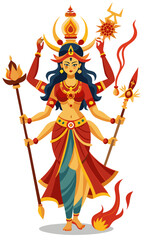 Fototapeta premium Illustration of goddess durga with multiple arms holding weapons and a fiery aura