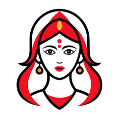 Stylized indian woman portrait with red and yellow accents