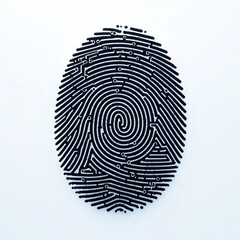 Digital fingerprint with integrated circuit design symbolizing biometric security on white background