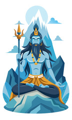 Lord shiva meditating in the himalayas with his trident and crescent moon