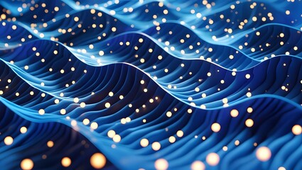 Abstract blue waves with glowing particles creating a futuristic aesthetic