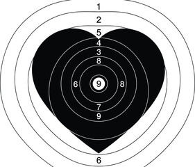 A heart shaped target with concentric circles and numerical annotations