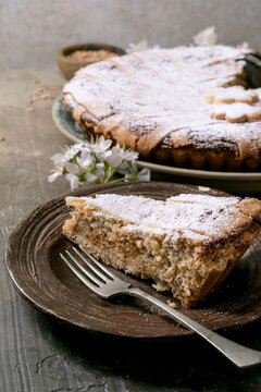 Homemade Rustic Cake Pastiera Napolitano With Flowers
