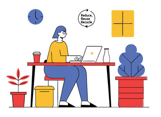 Sustainable Remote Work: Eco-Friendly Home Office with Recycling and Green Practices