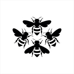bee set of black and white silhouette design