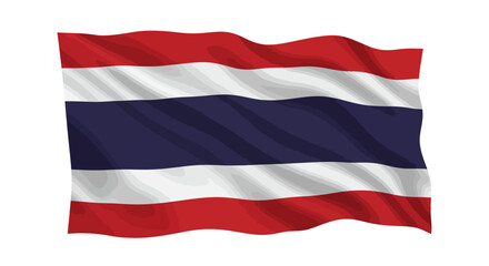 The national flag of Thailand depicted waving against a white background
