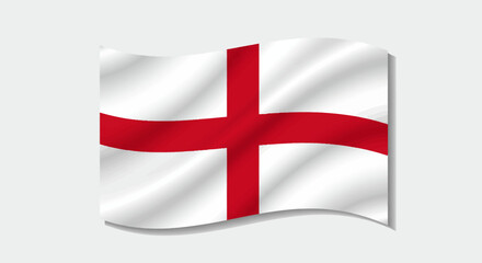 Fototapeta premium Waving flag of England with red cross on white background