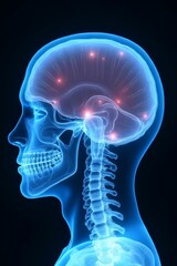 Xray of human brain. MRI of the human head and upper spine. Ideal for medical education, neurology, radiology, and healthcare visual communication