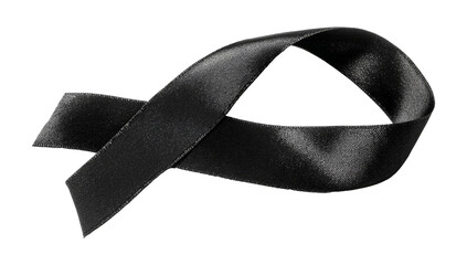 Black Ribbon for Melanoma awareness, skin cancer prevention, and mourning for death loss of victims and terror attack. Bow isolated on white background