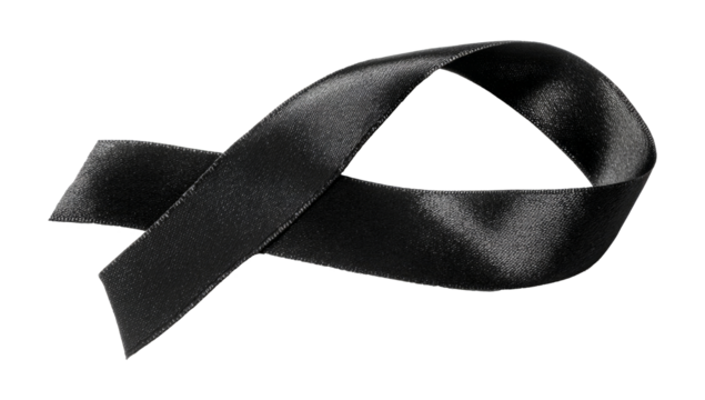 Black Ribbon for Melanoma awareness, skin cancer prevention, and mourning for death loss of victims and terror attack. Bow isolated on white background