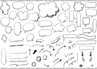 手描き風吹き出し＆ラベル・矢印セット(文字なし) Flat Speech Bubble and Label
