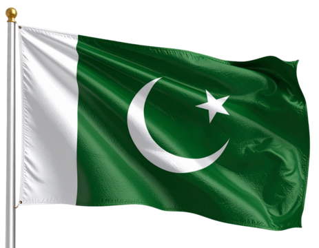 Angled 3D Pakistani Flag Illustration with Motion Effect, Transparent Background.