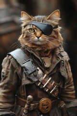 Pirate cat with eyepatch and dagger belt