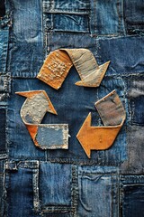 Recycle logo printed on denim patchwork