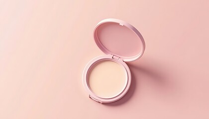 Open Pink Cosmetic Compact on Light Pink Background Flatlay