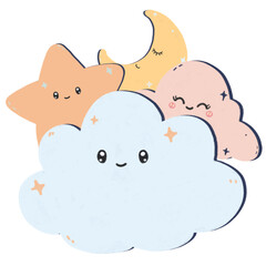 Cute hand drawn cloud with friends on paper texture