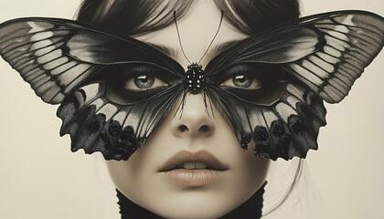 Woman with butterfly wings and sharp eyes
