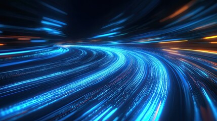 Blue Motion Blur Background with smooth glowing lines and light streaks creating dynamic digital and technology-themed visuals