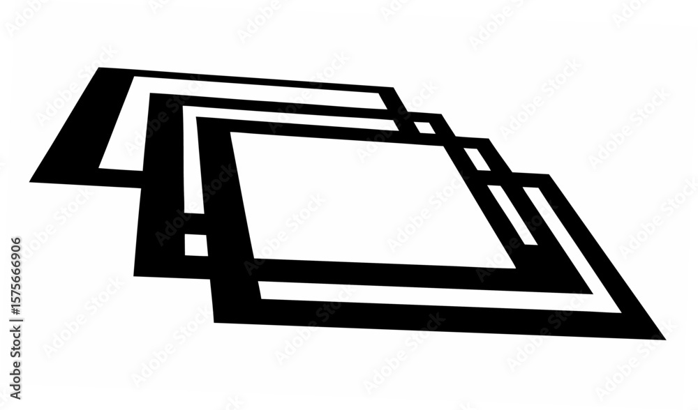 Poster Abstract black and white geometric shapes creating a layered perspective design with overlapping frames