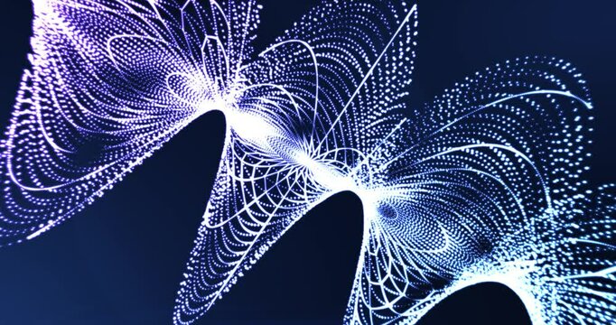 Futuristic abstract blue light particles form swirling geometric patterns on a dark background, creating a dynamic, technological digital wave effect for modern design projectsv