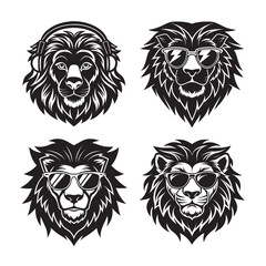 Obraz premium silhouette funny lion head set bundle on the white background