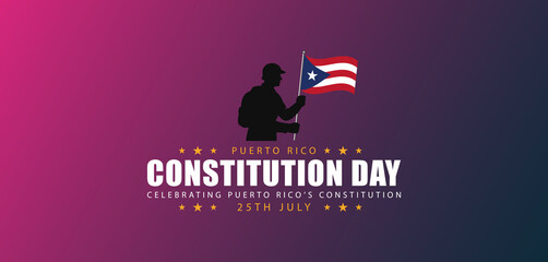 Puerto Rico Constitution Day Illustration with Stars and Patriotic Silhouette