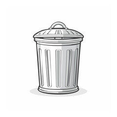 Illustration of a metal garbage can with a lid, a common household waste container
